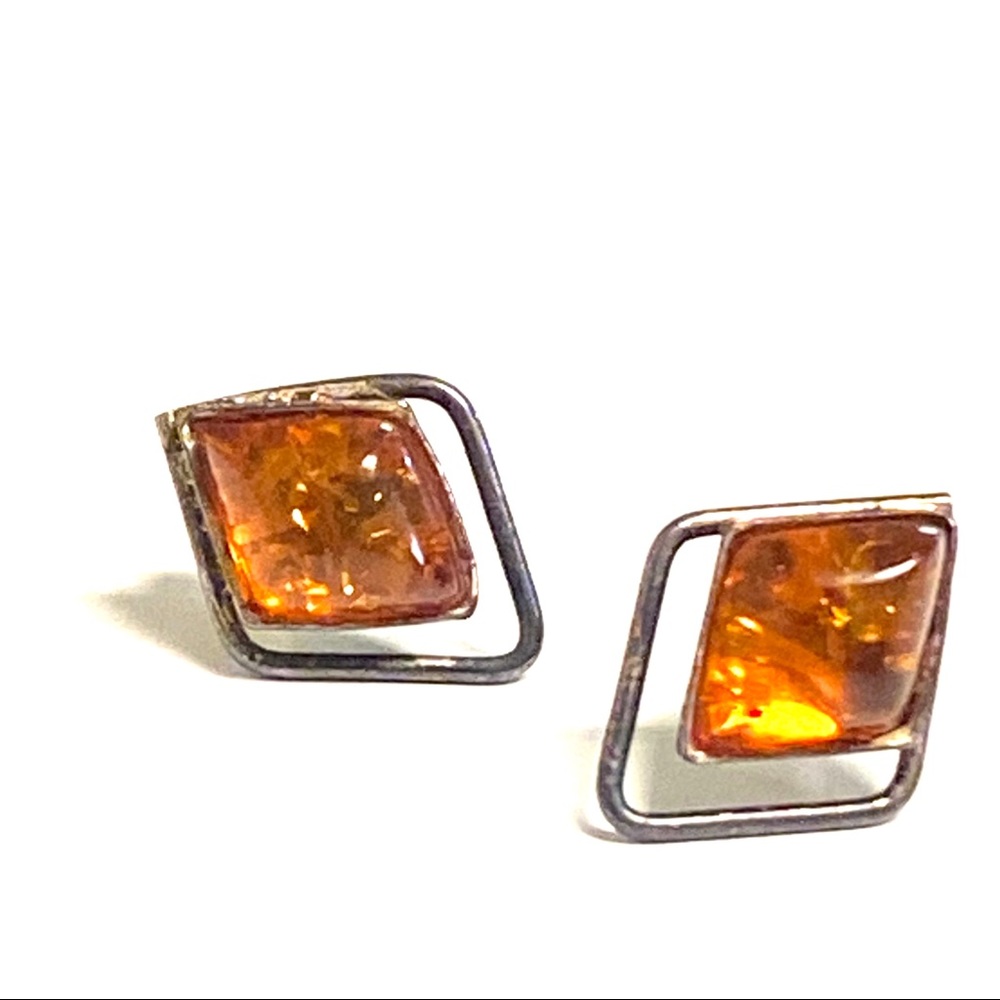 Amber Stud Earrings 925 Baltic